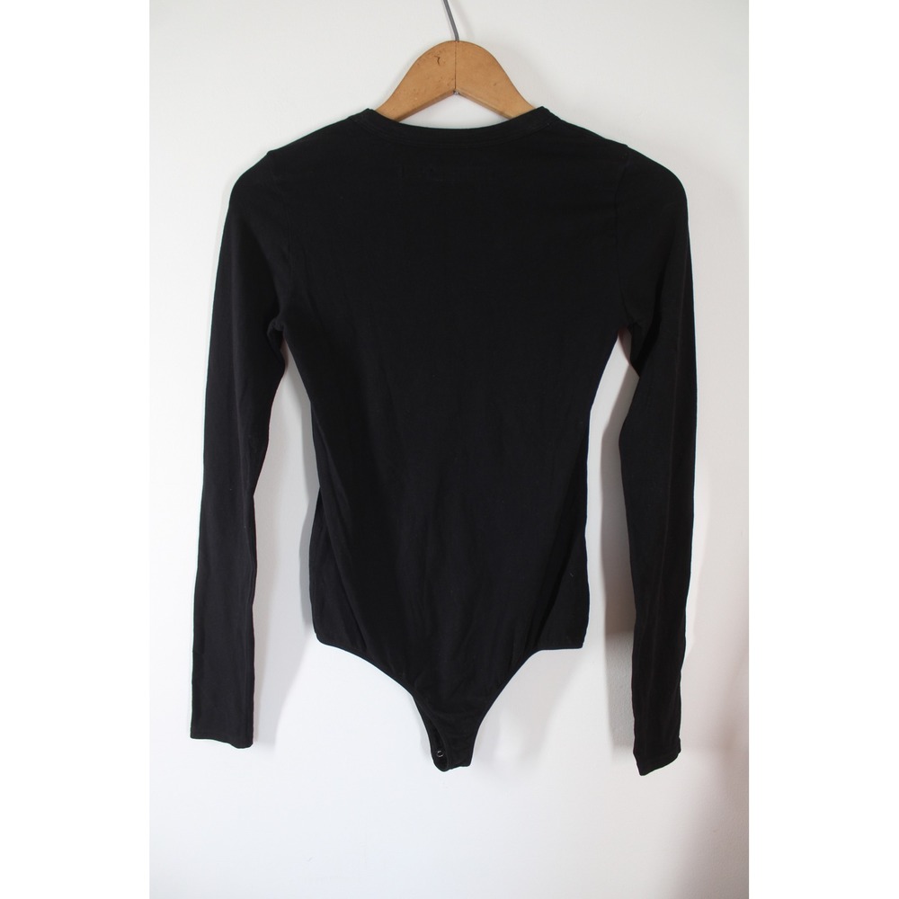 Enza Costa Size S Black Bodysuit Long Sleeve Cotton Lycra Crew Neck SJB7027 - Picture 4 of 10